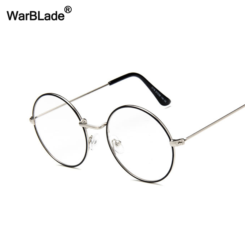 WarBLade 레트로 라운드 지우기 렌즈 안경 빈티지 골드 금속 프레임 안경 남성 여성 광학 안경 프레임 가짜 안경